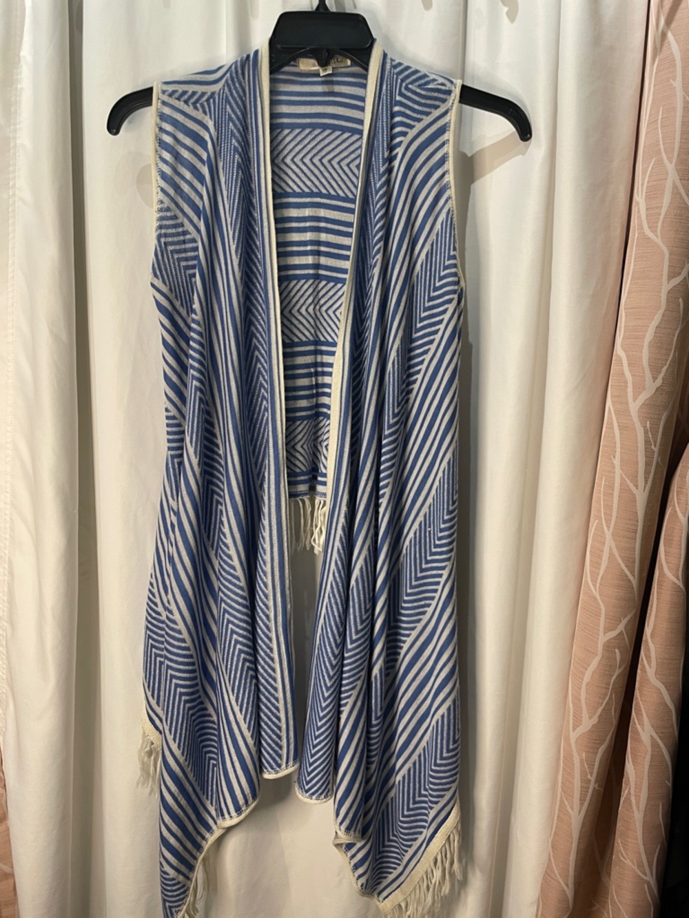 Say What? Blue and White Striped Open Front Vest